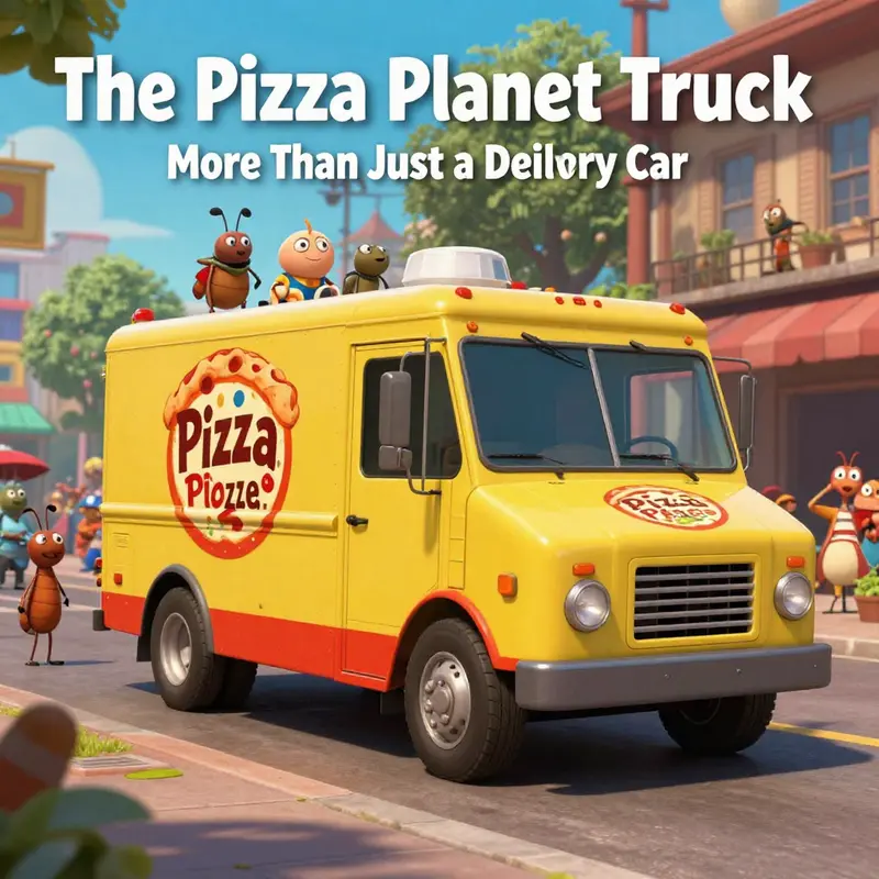 The Pizza Planet truck in *A Bug’s Life* adds a colorful touch to the animated world.
