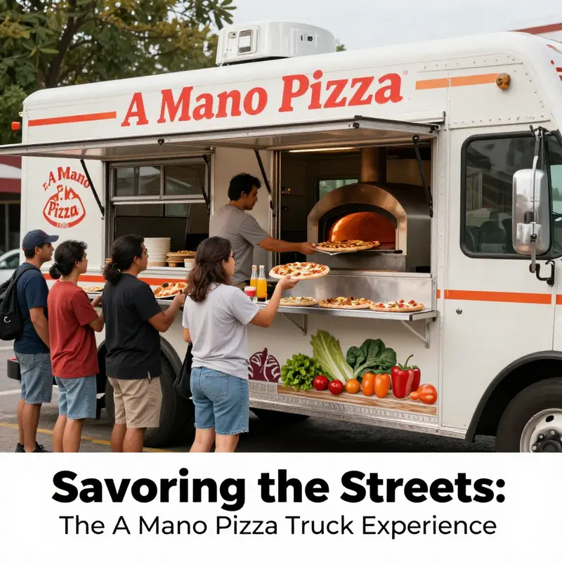 A Mano Pizza Truck serving fresh, delicious pizzas right from its wood-fired oven.