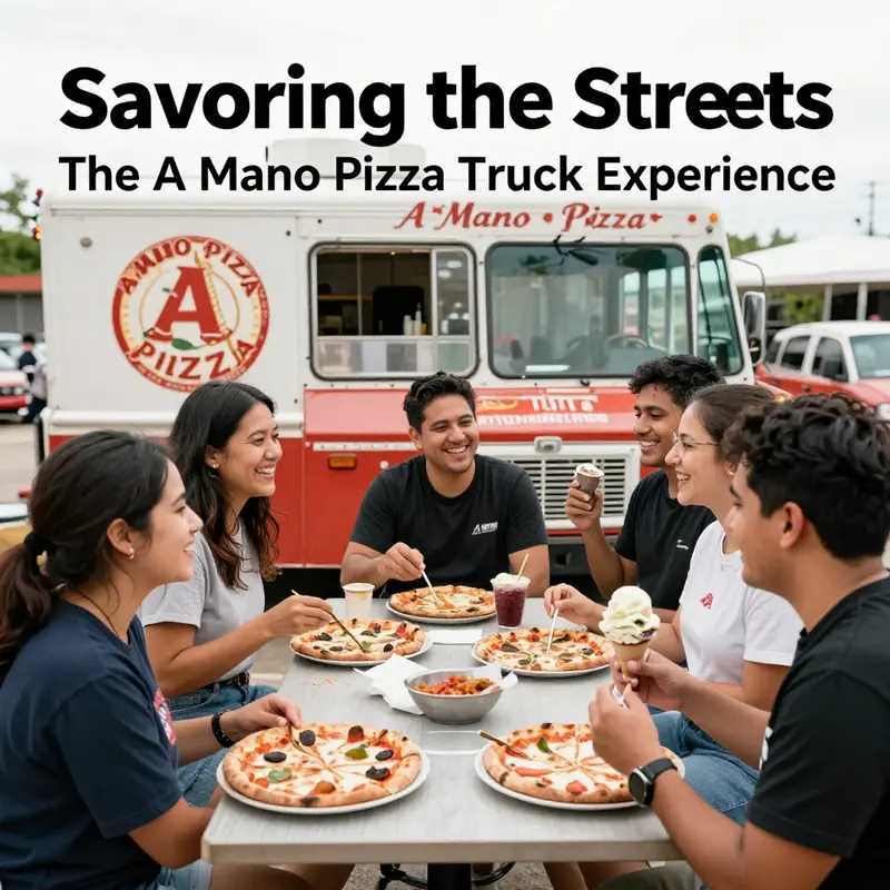A Mano Pizza Truck serving fresh, delicious pizzas right from its wood-fired oven.