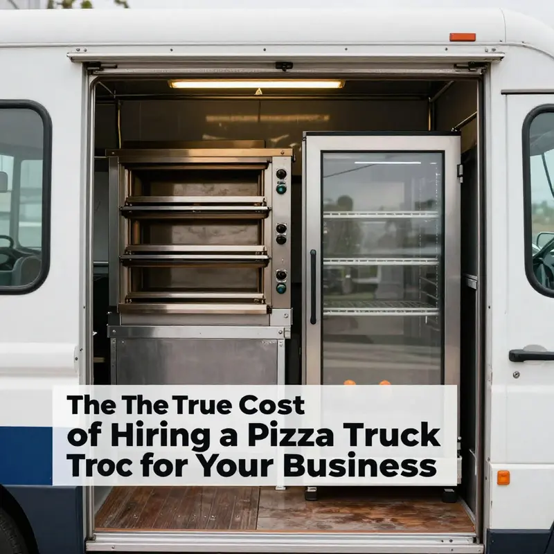 A pizza truck serves fresh slices at a bustling street, highlighting the daily rental experience.