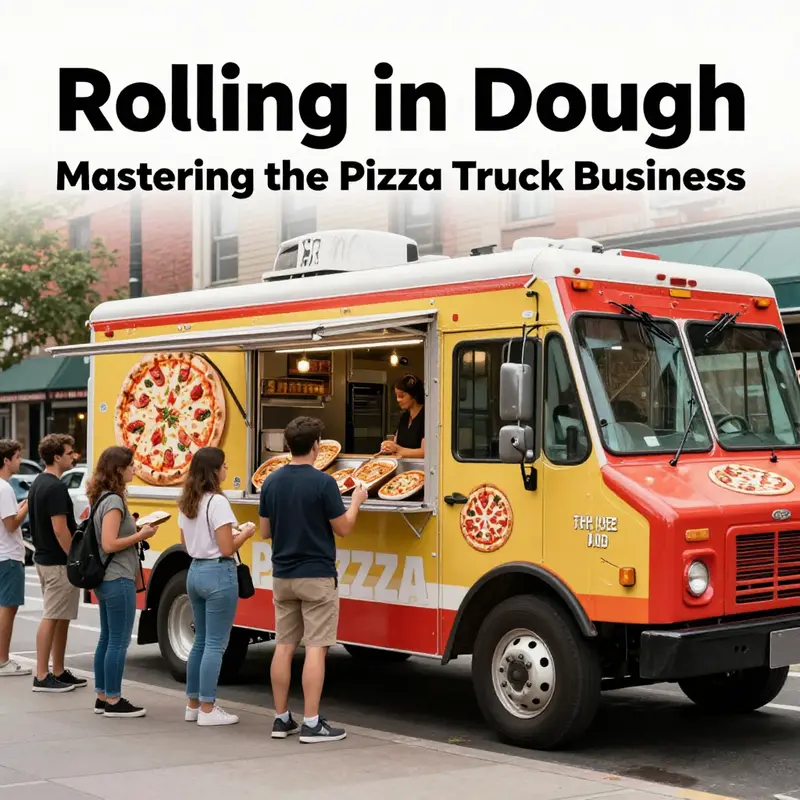A bustling pizza truck showcasing the active business model attracting hungry customers.
