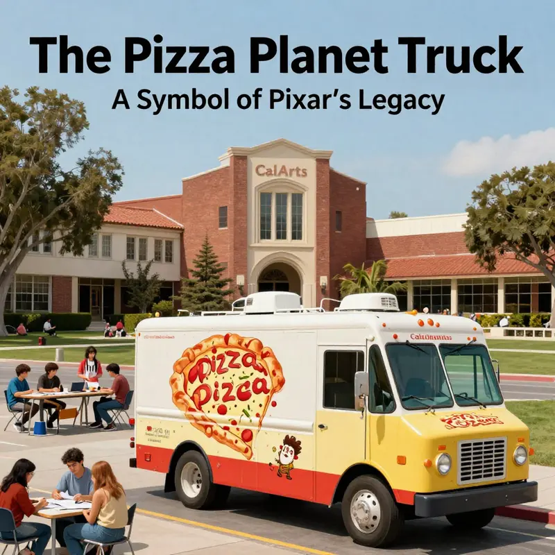 The iconic Pizza Planet truck in its debut scene from Toy Story.