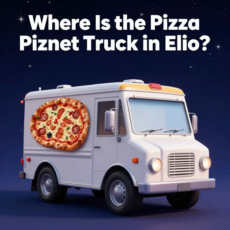 A whimsical illustration of the Pizza Planet Truck set against a starry backdrop, representing its importance in Pixar storytelling.