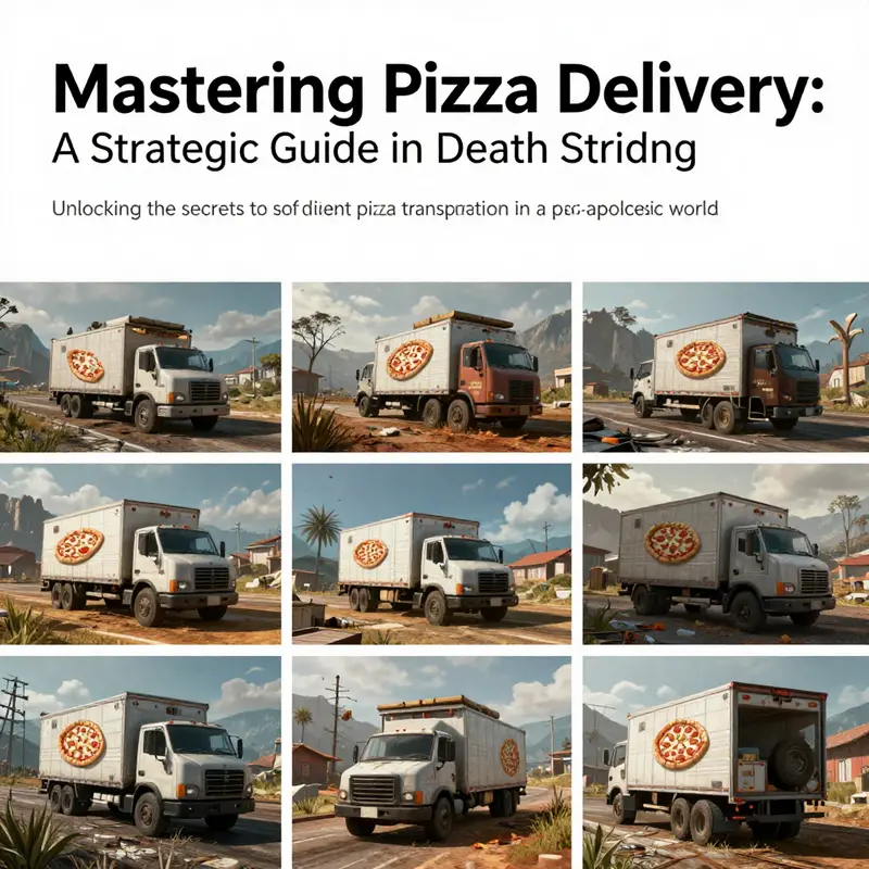 A collage of pizza transport scenes in Death Stranding.