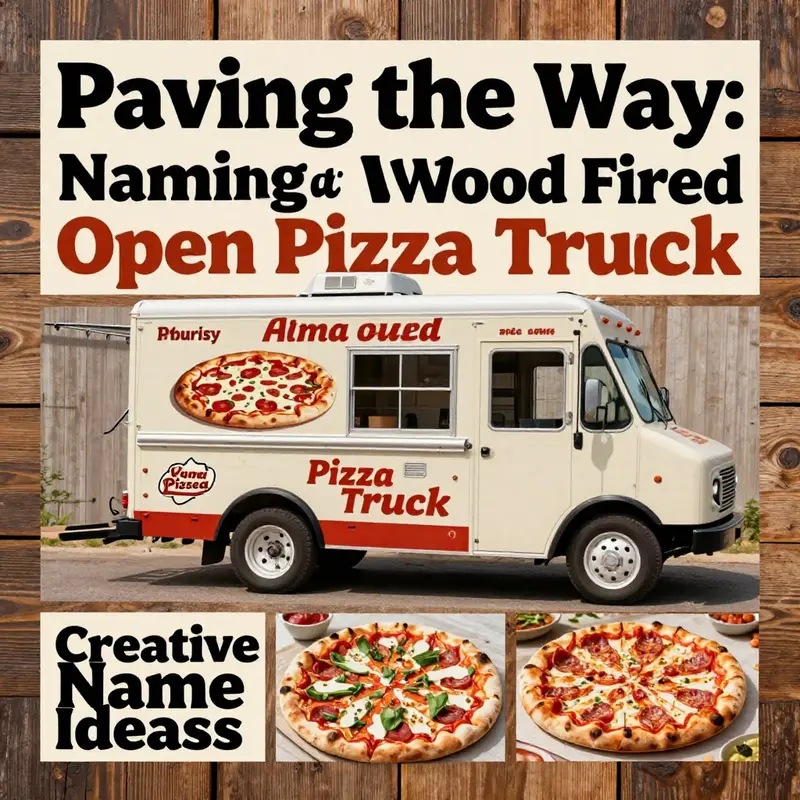 A vibrant brainstorming session focused on developing unique names for a wood-fired oven pizza truck.