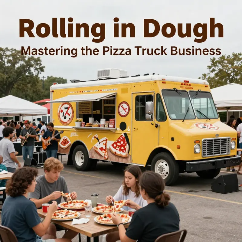 A bustling pizza truck showcasing the active business model attracting hungry customers.
