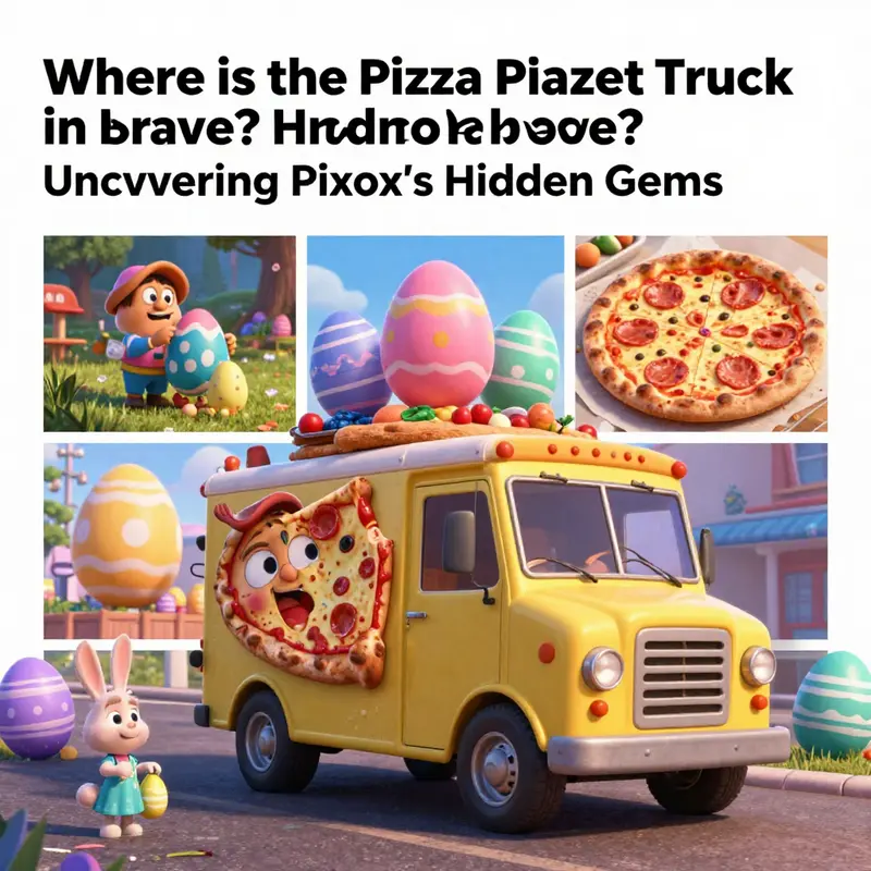 The iconic Pizza Planet Truck as a wooden carving in the Witch’s workshop.