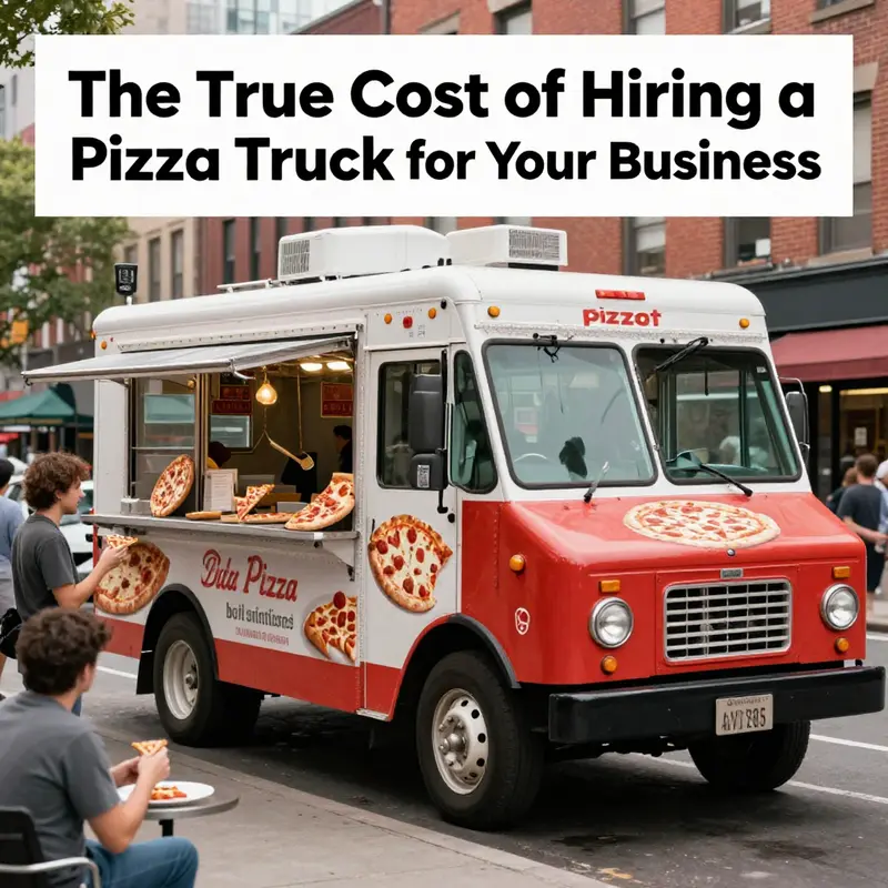 A pizza truck serves fresh slices at a bustling street, highlighting the daily rental experience.