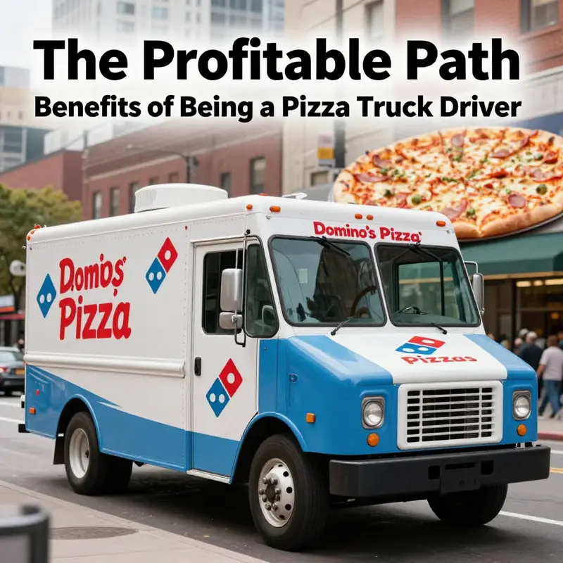 A Domino's Pizza truck parked on a city street, surrounded by mouth-watering pizzas, representing a successful pizza delivery business.