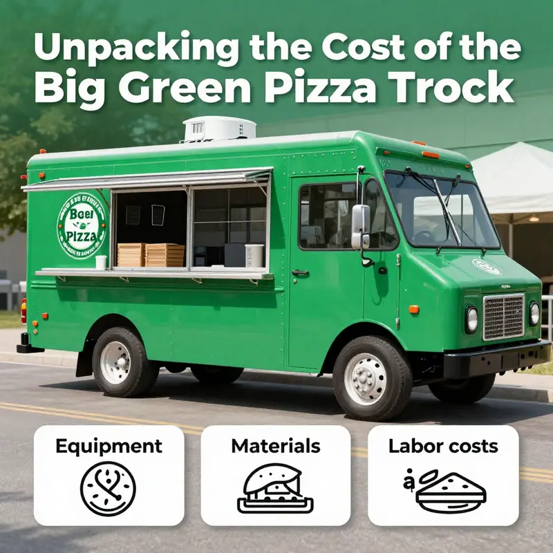 A lively scene of the Big Green Pizza Truck amidst a bustling food truck rally.