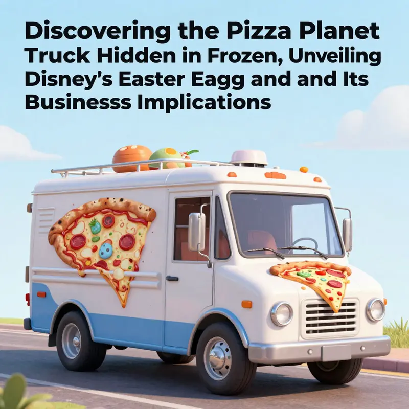 A whimsical illustration blending elements from Frozen with the Pizza Planet truck, capturing the essence of animated storytelling.