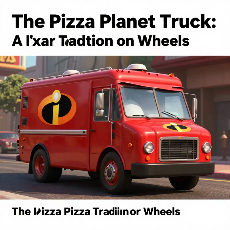 Chronological snapshots of the Pizza Planet truck’s appearances in various Pixar films.