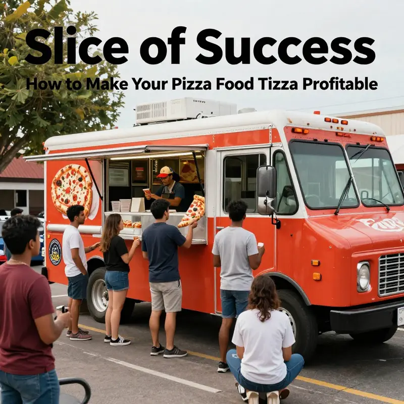 Busy pizza food truck serving delighted customers, illustrating the importance of location and operational efficiency.