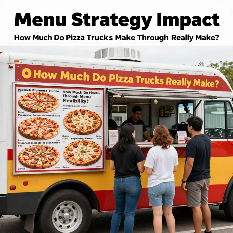 A scene showcasing the lively atmosphere around a pizza food truck thriving during a festival, highlighting its revenue potential.