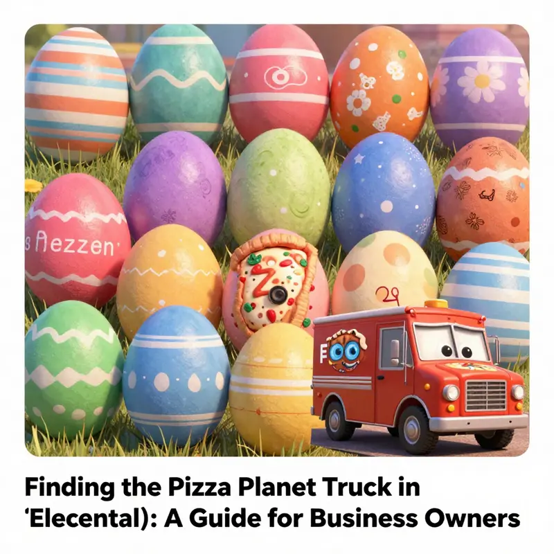 The Pizza Planet Truck parked in the lively Burning Man district of Element City.