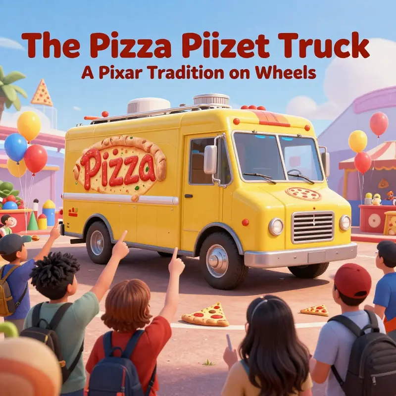Chronological snapshots of the Pizza Planet truck’s appearances in various Pixar films.