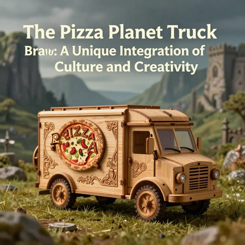 The intricate wooden model of the Pizza Planet Truck crafted by the witch in *Brave*, highlighting its integration into the storyline.