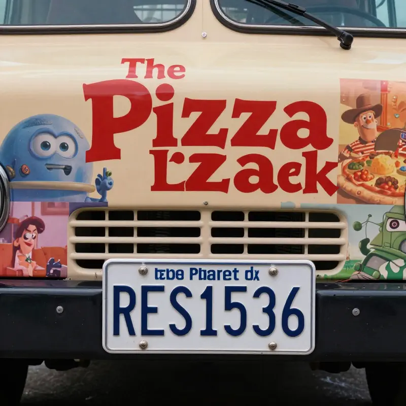 The iconic Pizza Planet truck in its debut scene from Toy Story.