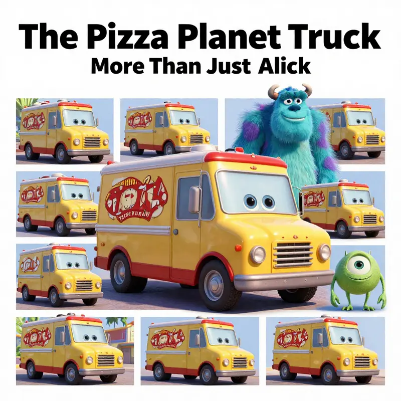 The Pizza Planet truck in *A Bug’s Life* adds a colorful touch to the animated world.