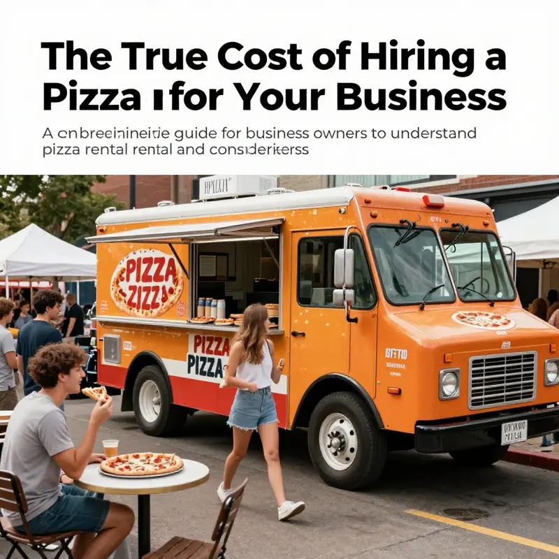 A bustling food festival with a pizza truck and customers enjoying freshly made pizza.