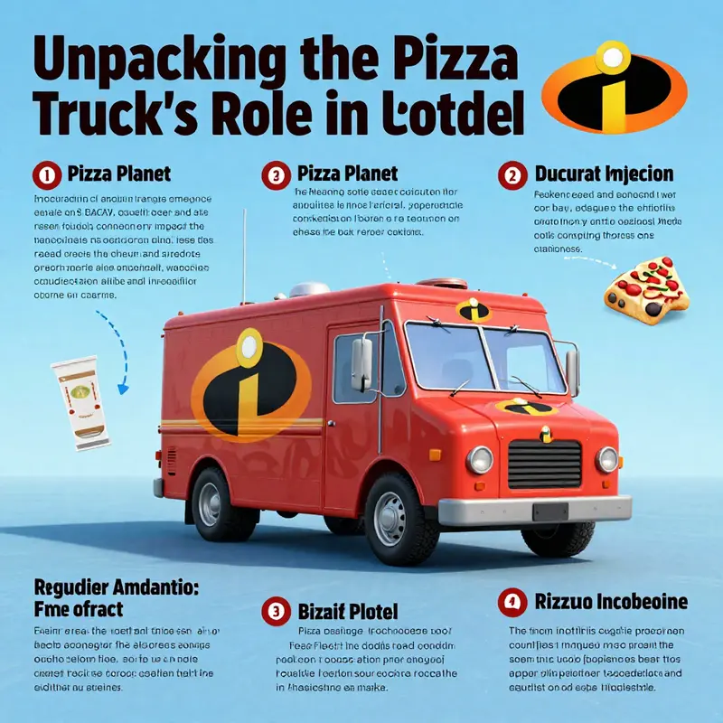 Elastigirl’s daring chase showcasing the Pizza Planet truck in the background.