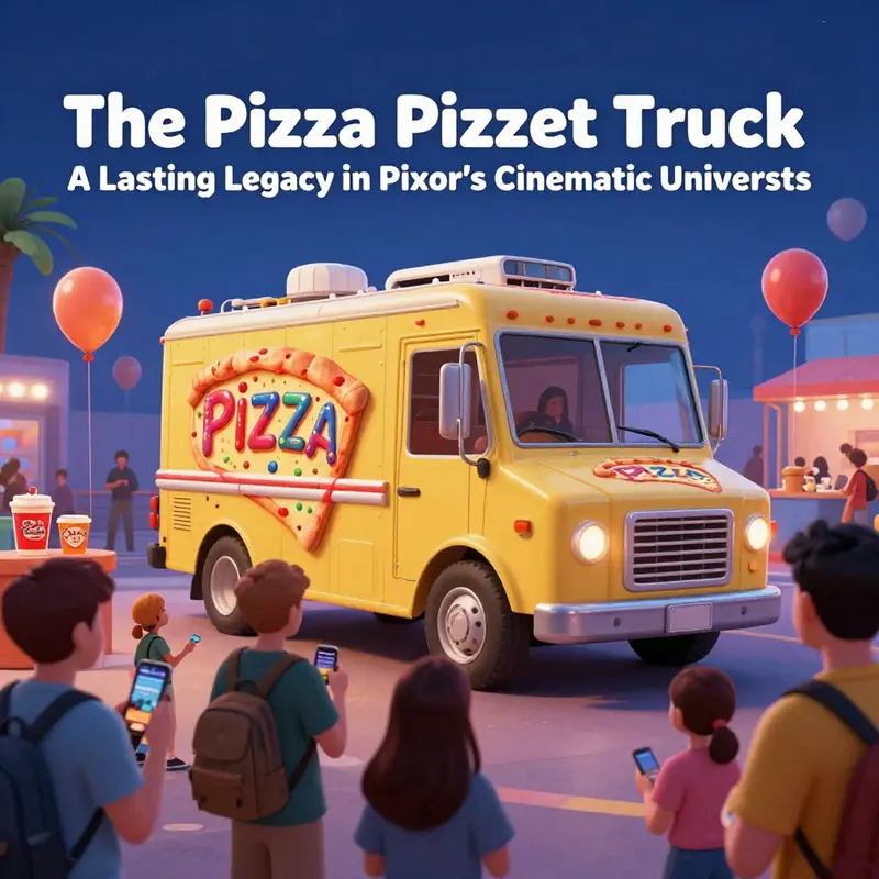 A collage of scenes featuring the Pizza Planet Truck throughout various Pixar films.