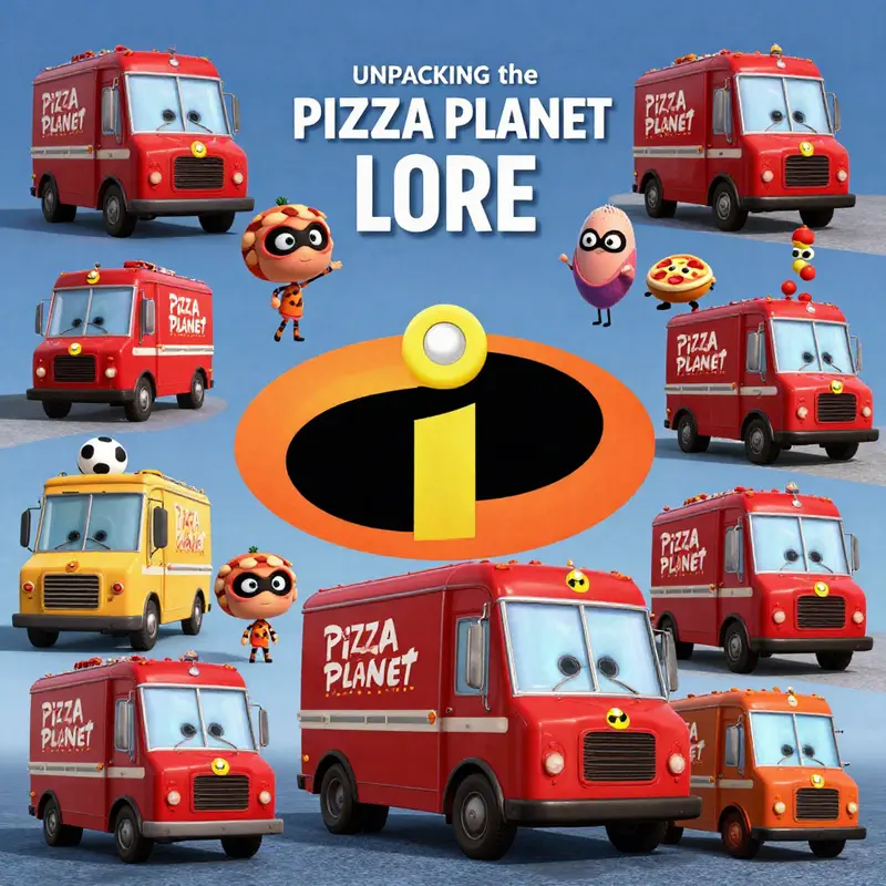 Elastigirl’s daring chase showcasing the Pizza Planet truck in the background.
