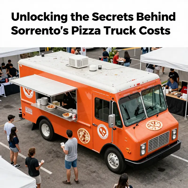 A vibrant Sorrento’s Pizza Truck ready for service at a bustling food truck event.