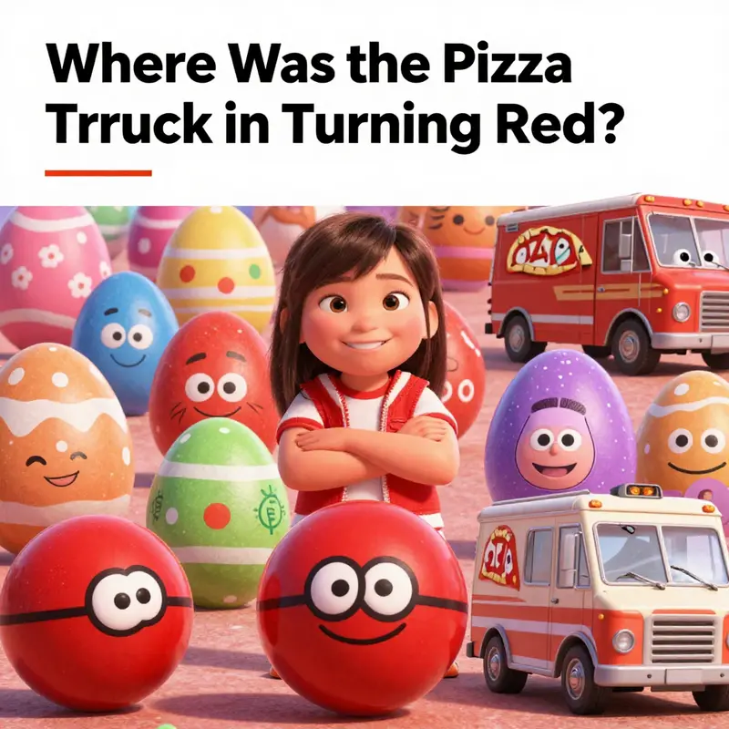 A visual comparison highlighting the absence of the Pizza Planet Truck in Turning Red against its presence in Toy Story.