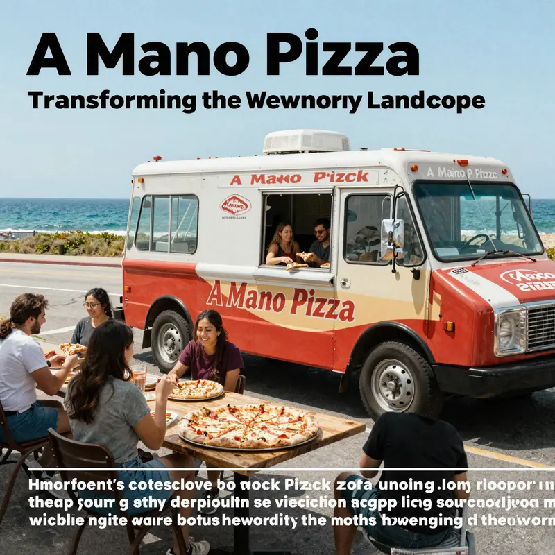 A Mano Pizza Truck in an inviting Newport location with customers savoring their pizzas outdoors.
