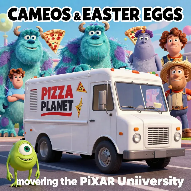 The vibrant backdrop of the Scare Games featuring the cleverly hidden Pizza Planet Truck.