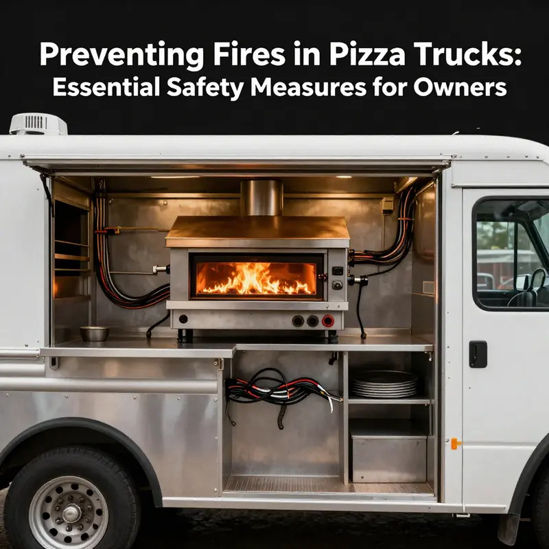 Identifying potential fire hazards in a pizza truck kitchen.