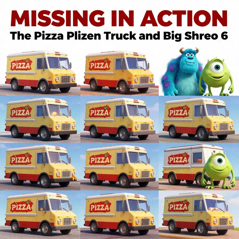 The vibrant setting of San Fransokyo, notably missing the iconic Pizza Planet Truck.