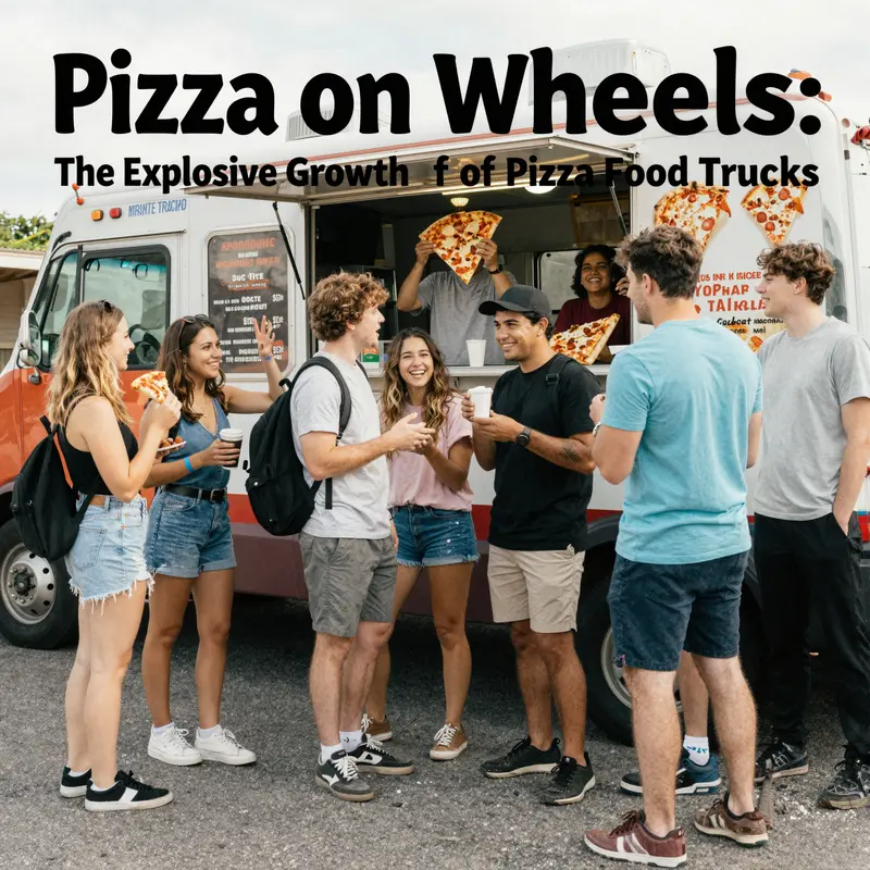 Pizza food trucks attract urban crowds with their vibrant presence.