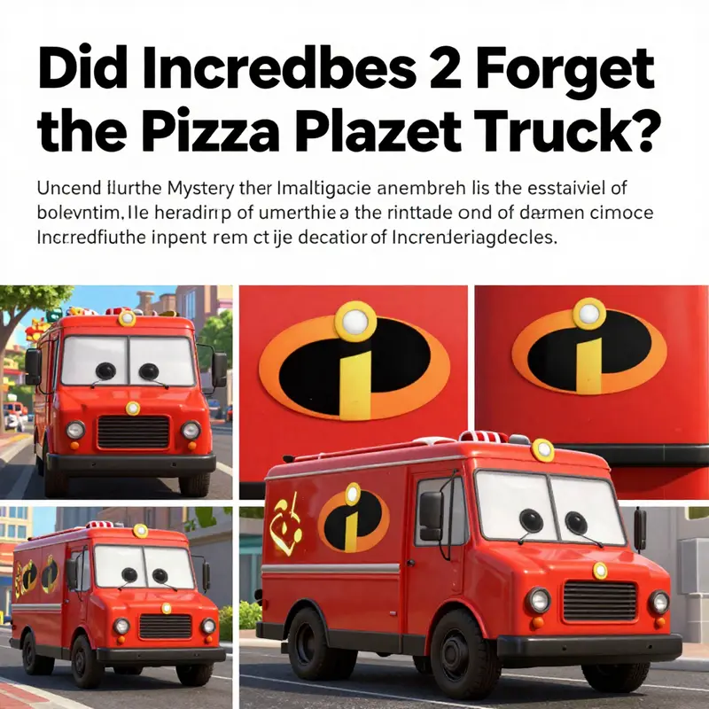 Collage of scenes featuring the Pizza Planet truck from Incredibles 2.