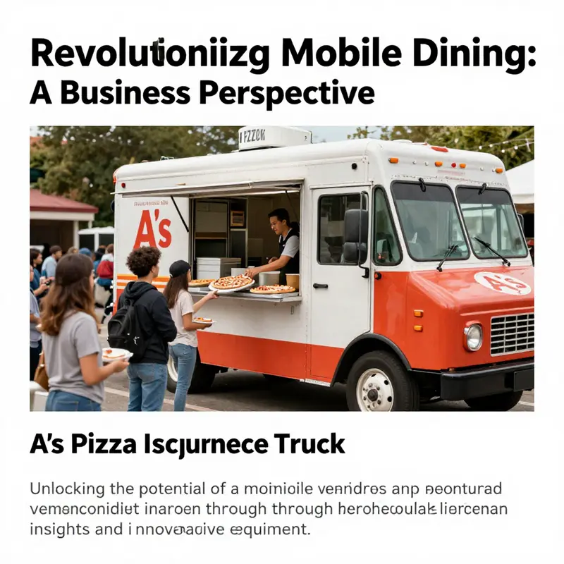 A bustling scene of A's Pizza Truck serving pizza outdoors with happy customers.