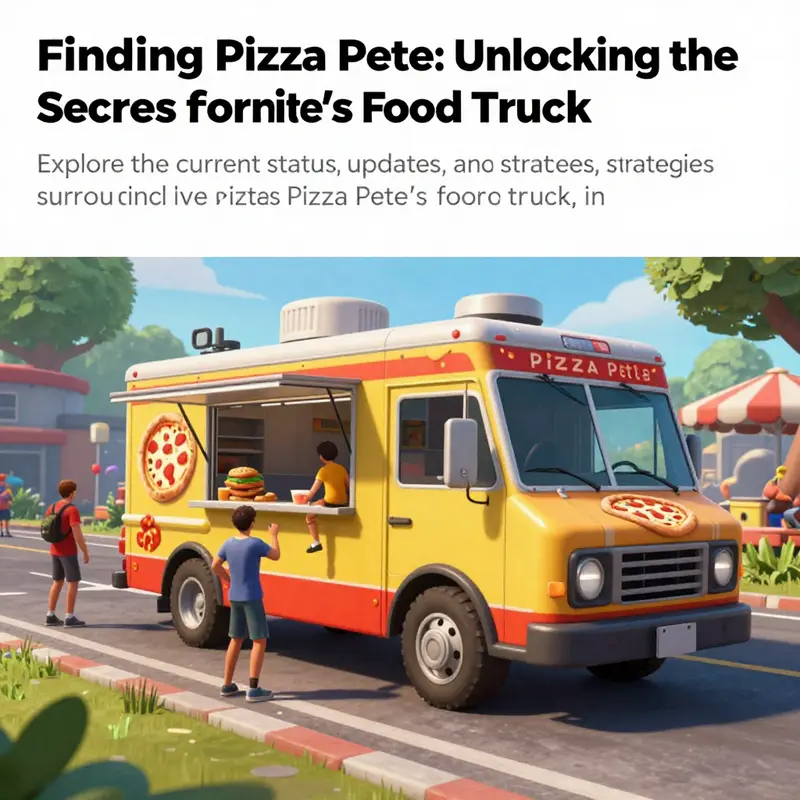 A lively scene in Fortnite depicting players at Pizza Pete's food truck, capturing the game’s colorful aesthetic.