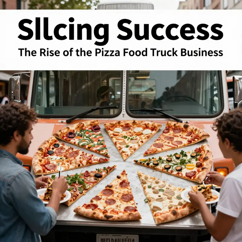 A vibrant selection of pizza slices being served from a food truck, highlighting culinary creativity.