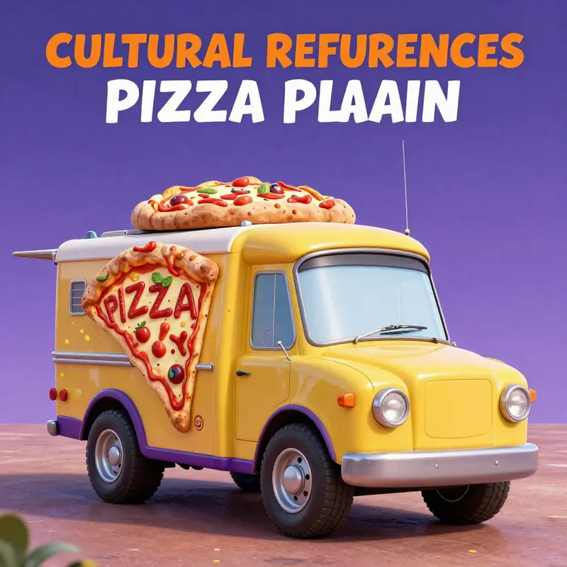 The Pizza Planet truck parked at the Space Ranger Base on Torrance, showcasing its vibrant setting.