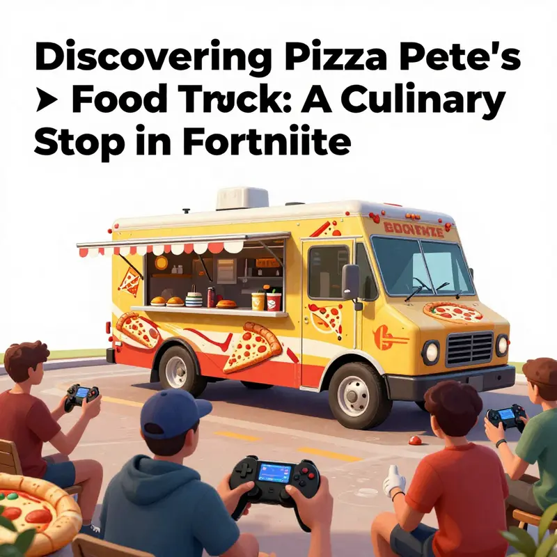 The pinpointed location of Pizza Pete’s Food Truck along the main road east of Toilet Factory in Fortnite.