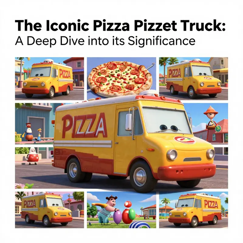 The 1978 Gyoza Mark VII Lite Hauler shows its colorful design and connection to the fictional Pizza Planet.