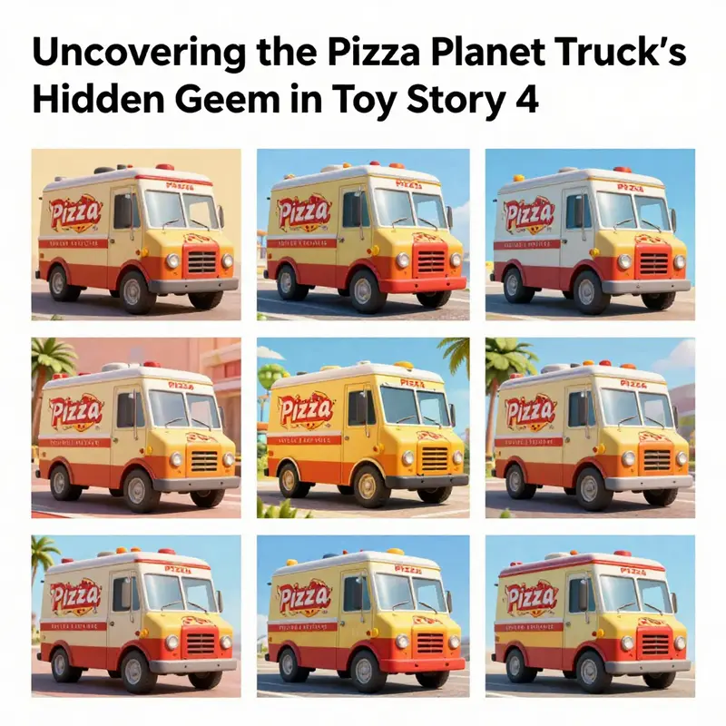 The Pizza Planet Truck parked at the carnival entrance in Toy Story 4.