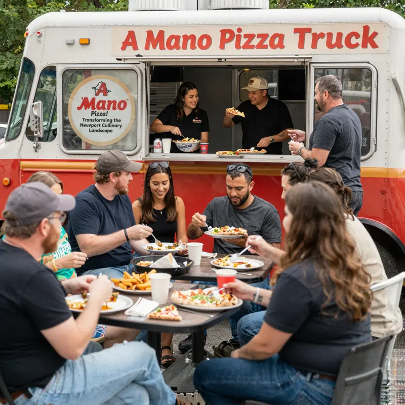 A Mano Pizza Truck offering delicious pizza and gelato in picturesque Newport.