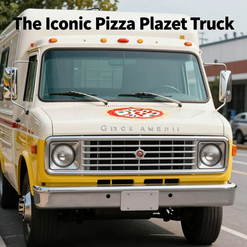 The 1978 Gyoza Mark VII Lite Hauler shows its colorful design and connection to the fictional Pizza Planet.