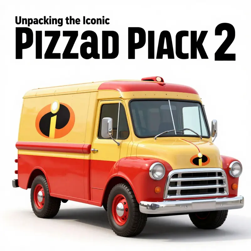 Elastigirl making her daring move with the Pizza Planet Truck visible in the backdrop.