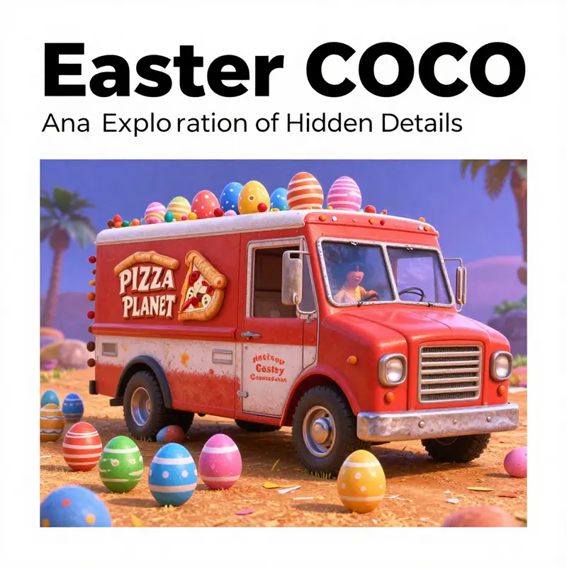 The Pizza Planet truck as a hidden gem in the Land of the Dead in Coco.