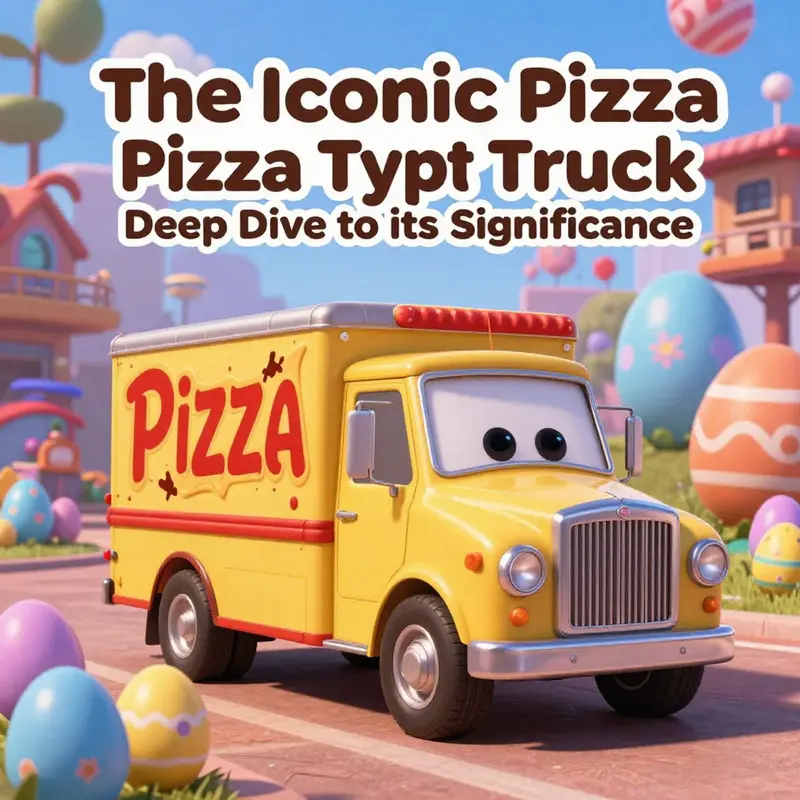 The 1978 Gyoza Mark VII Lite Hauler shows its colorful design and connection to the fictional Pizza Planet.