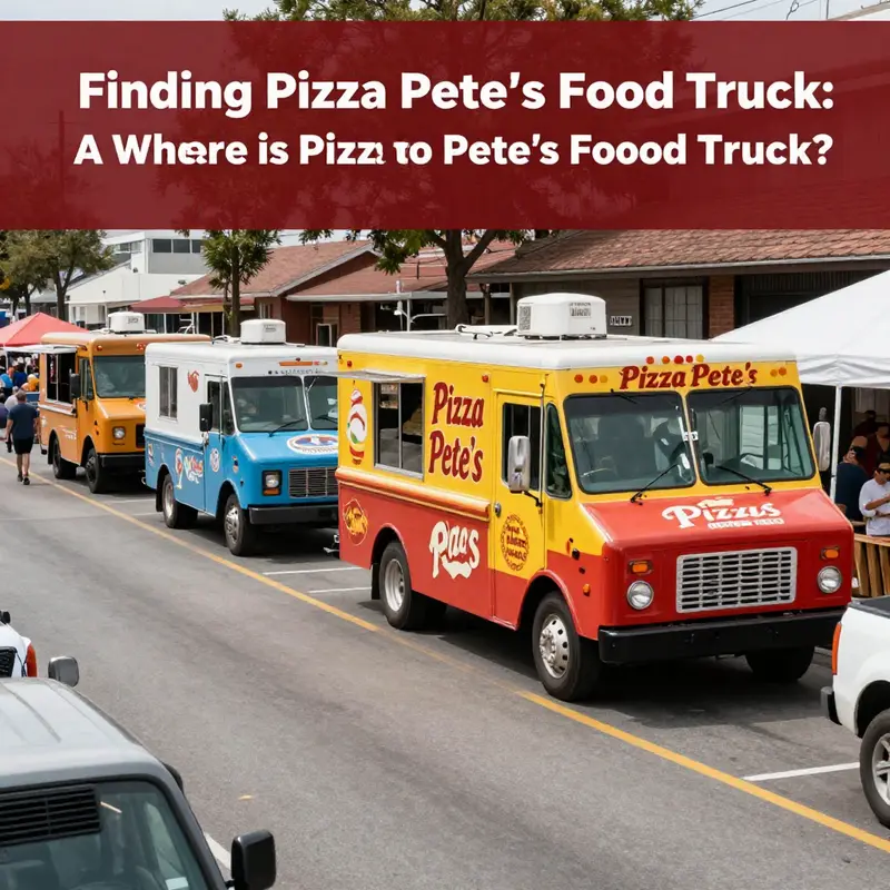 The vibrant gathering of food trucks highlights the food scene, featuring Pizza Pete’s truck.