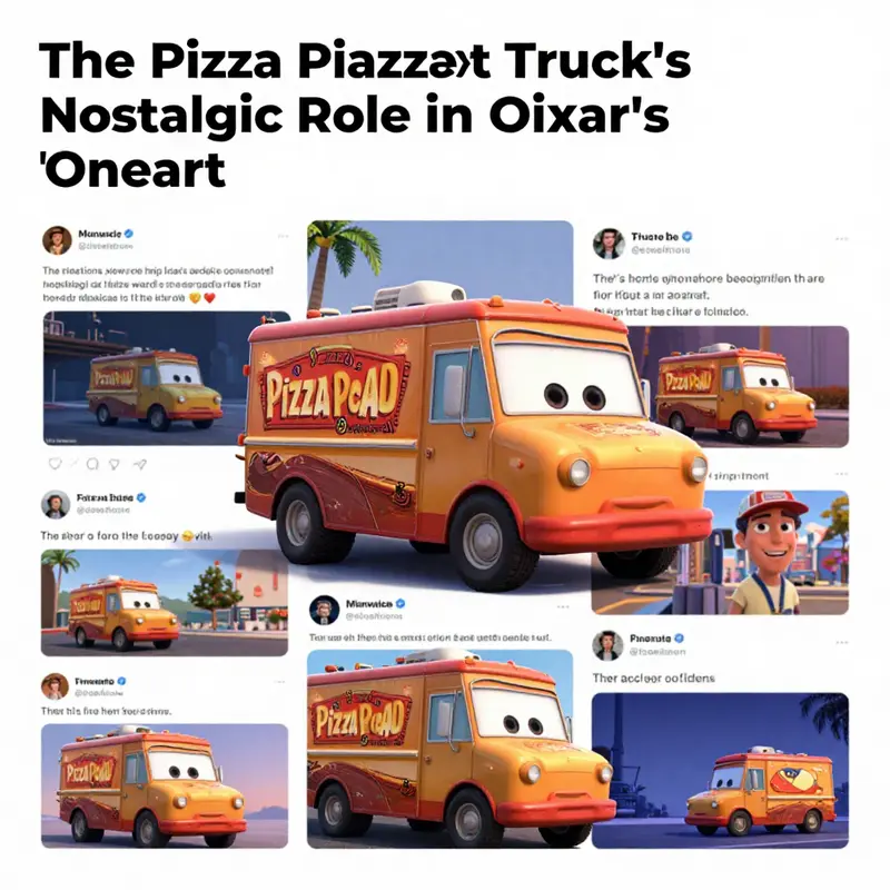 The Pizza Planet truck makes a memorable appearance while Barley and Ian drive through scenic landscapes.