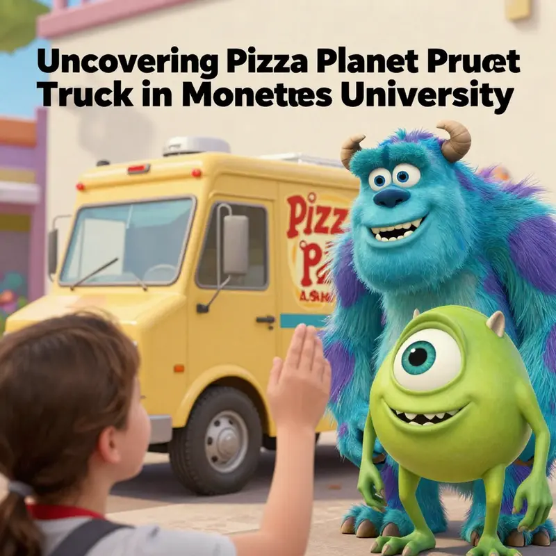 The vibrant backdrop of the Scare Games featuring the cleverly hidden Pizza Planet Truck.